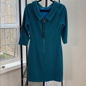 Boden Teal Textured Long Sleeve Dress